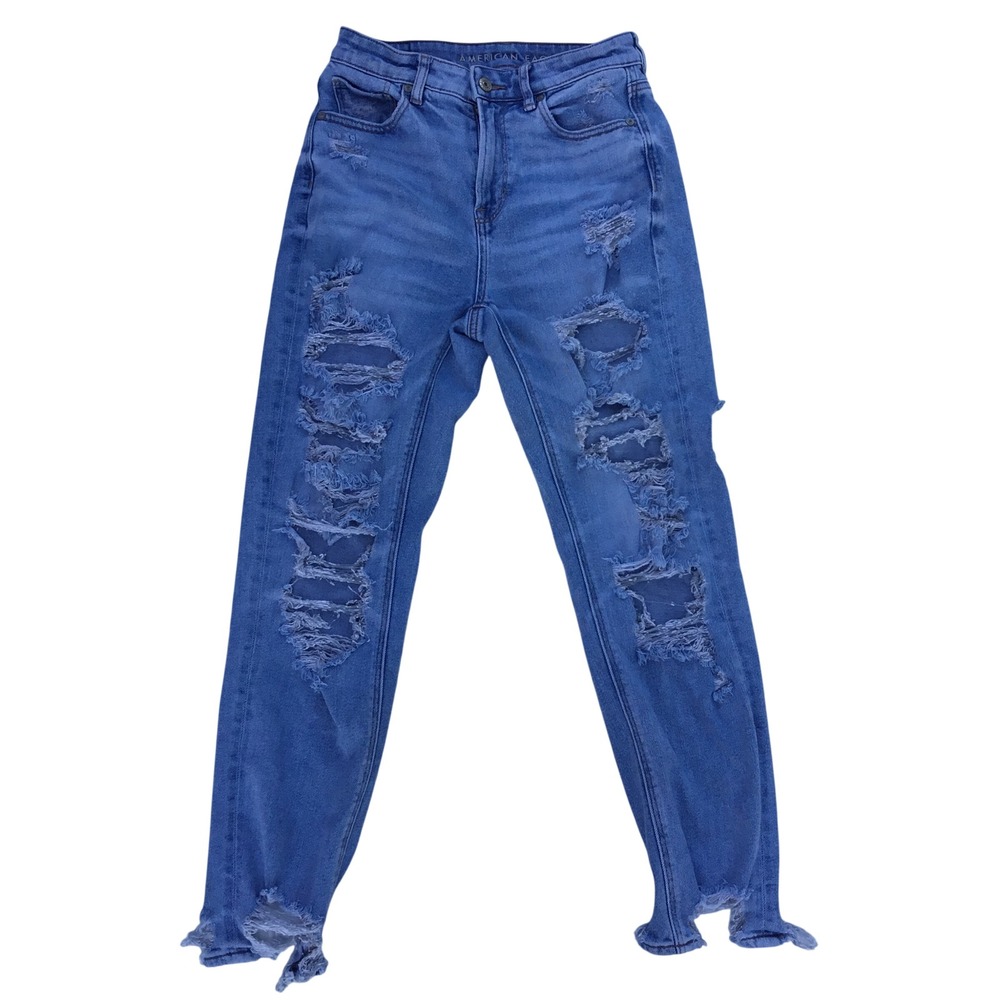American Eagle Real Good Mom Jeans Distressed High Rise Medium Wash Size 4 Reg